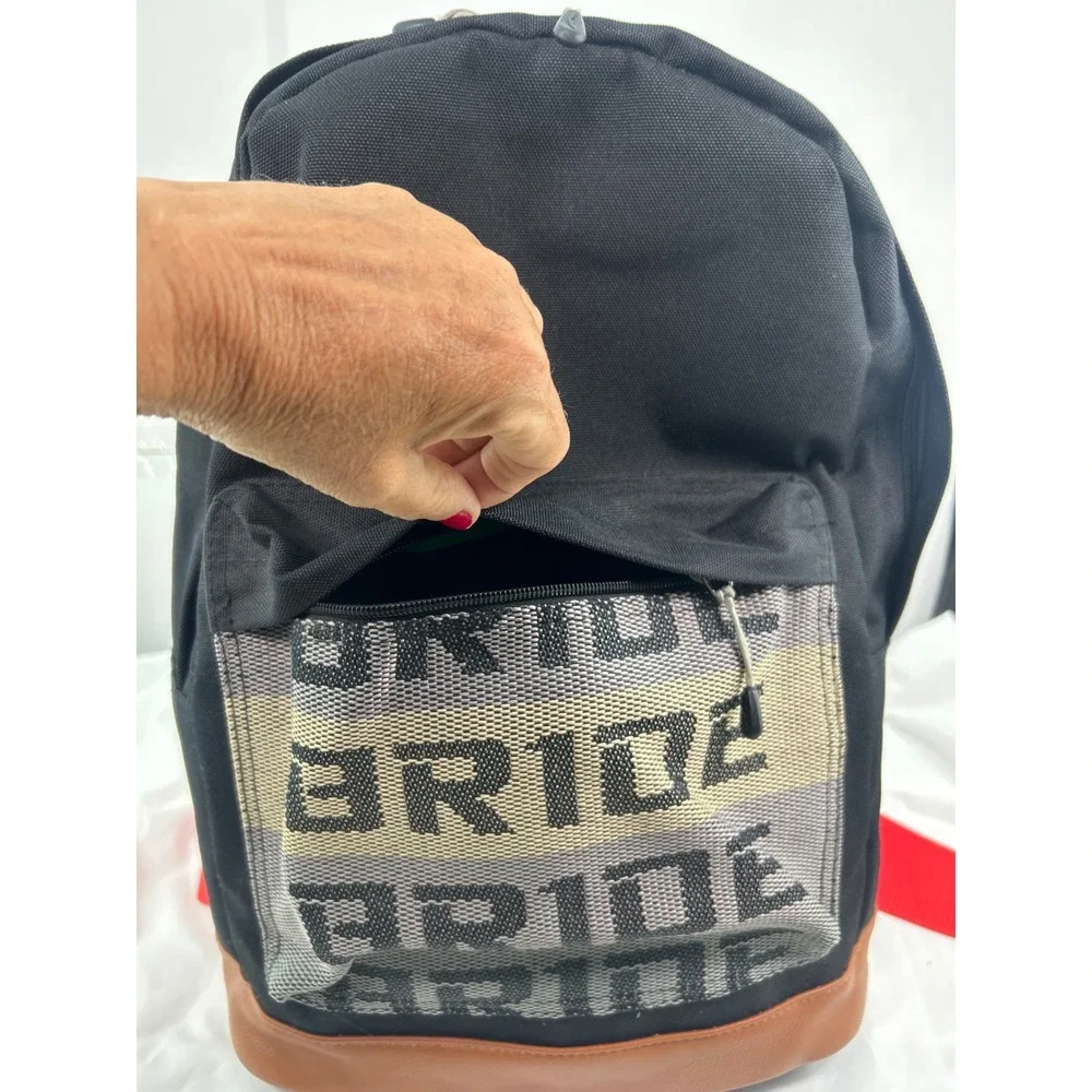 Bride Racing JDM Backpack Black Canvas Red Harness Straps Laptop Bag